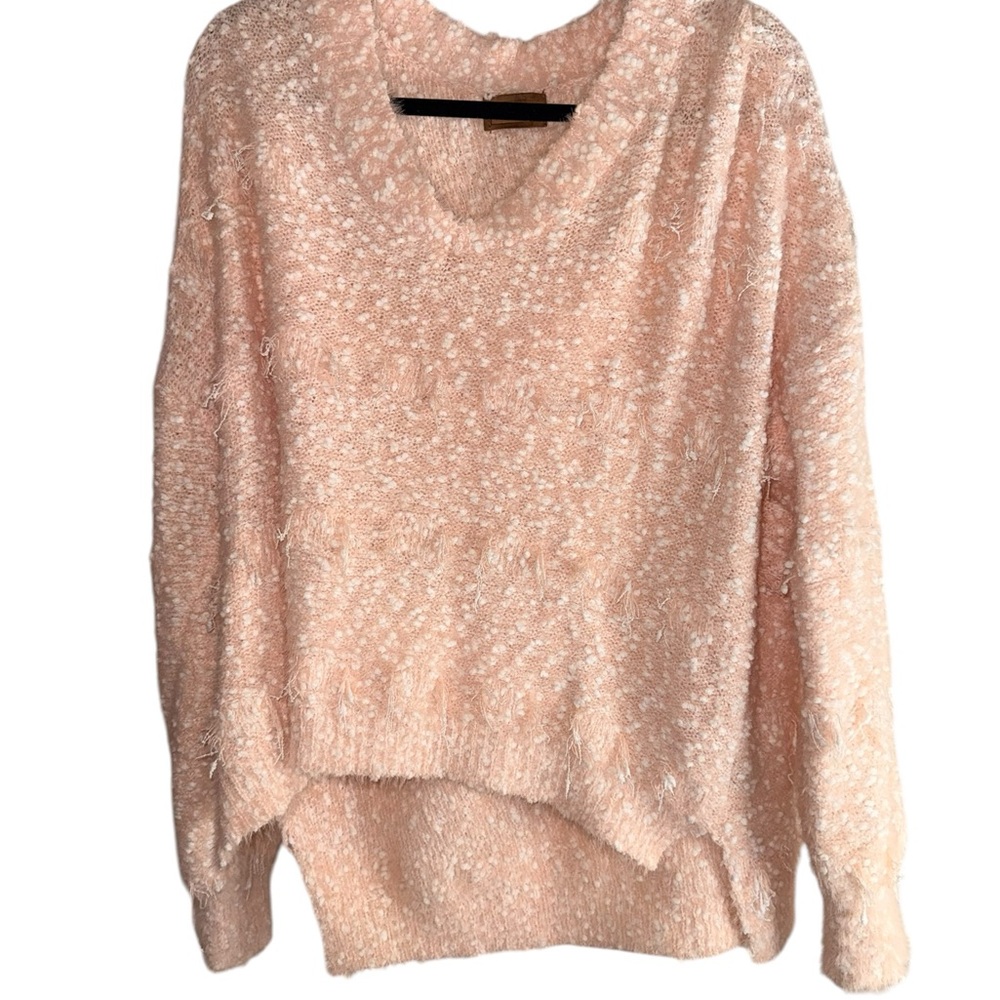 POL Cozy Textured V-Neck Sweater - Blush Pink
